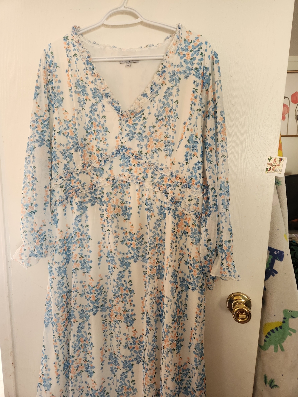 Polagram Cream Maxi Dress with Blue and Peach Floral Print